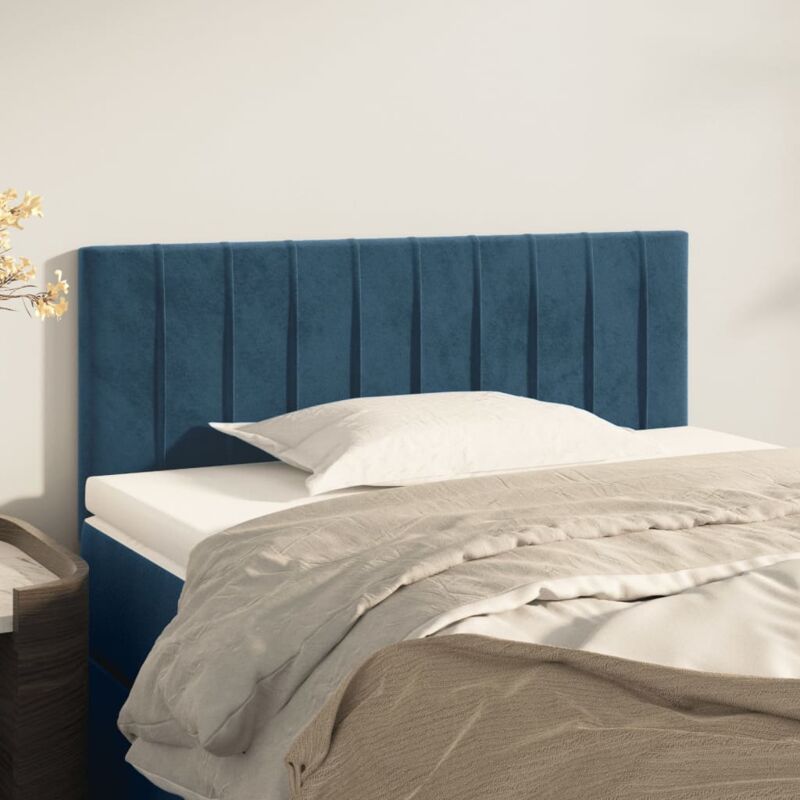 foto del prodotto testiera del letto imbottita,testiera letto moderno blu scuro 100x5x78 88 cm in velluto mc49323