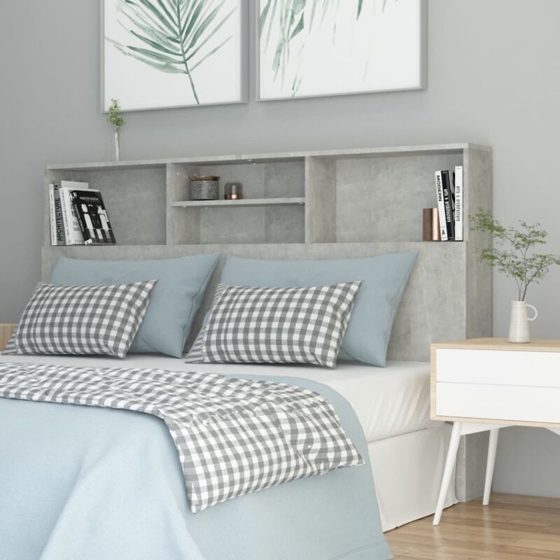 foto del prodotto testiera del letto imbottita testiera per letto vintage con scomparti grigio cemento 160x19x103,5 cm itc98790 grigio