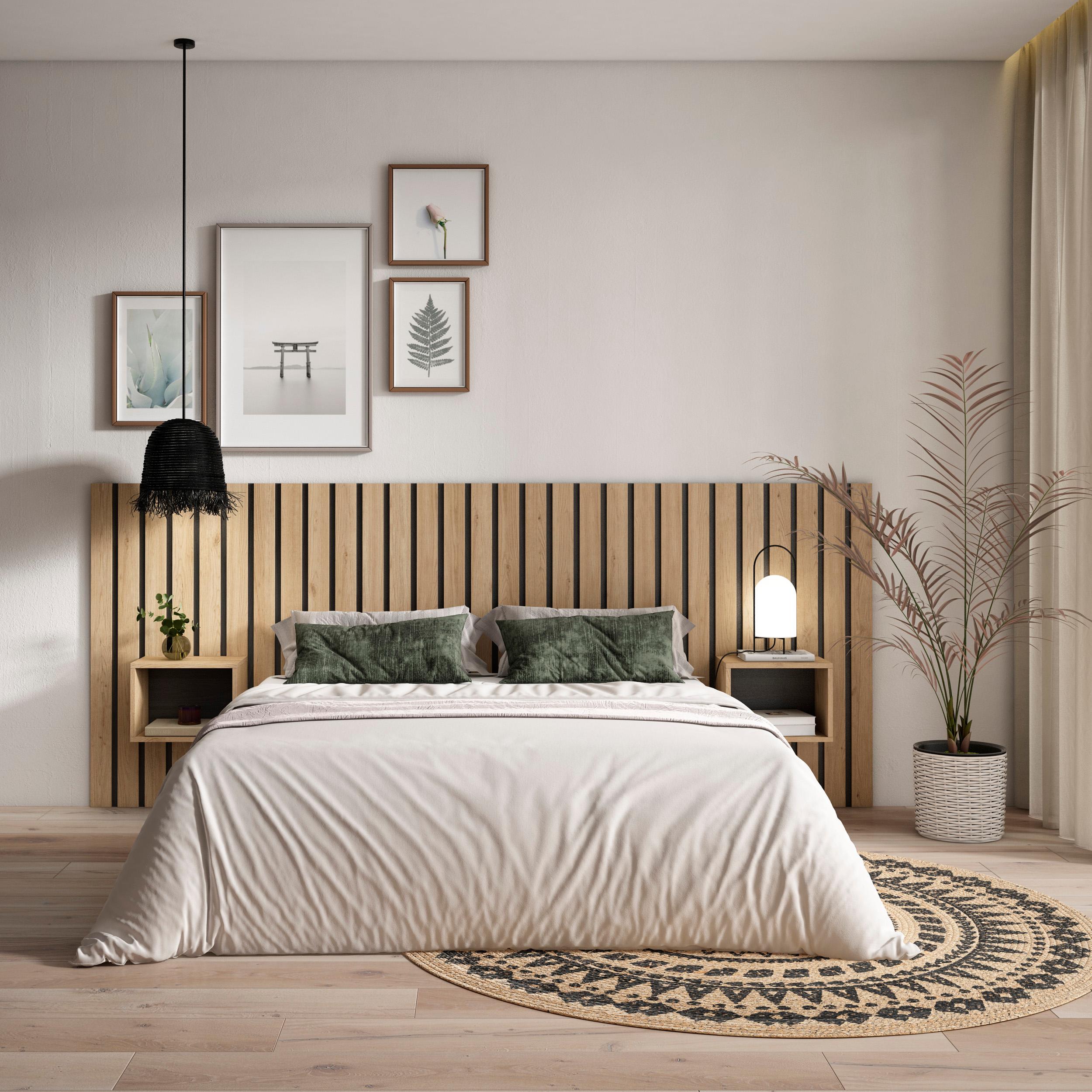 foto del prodotto testiera e comodini, 258x107x3cm, letto 150,160,180cm, pannelli, colore rovere rf3578