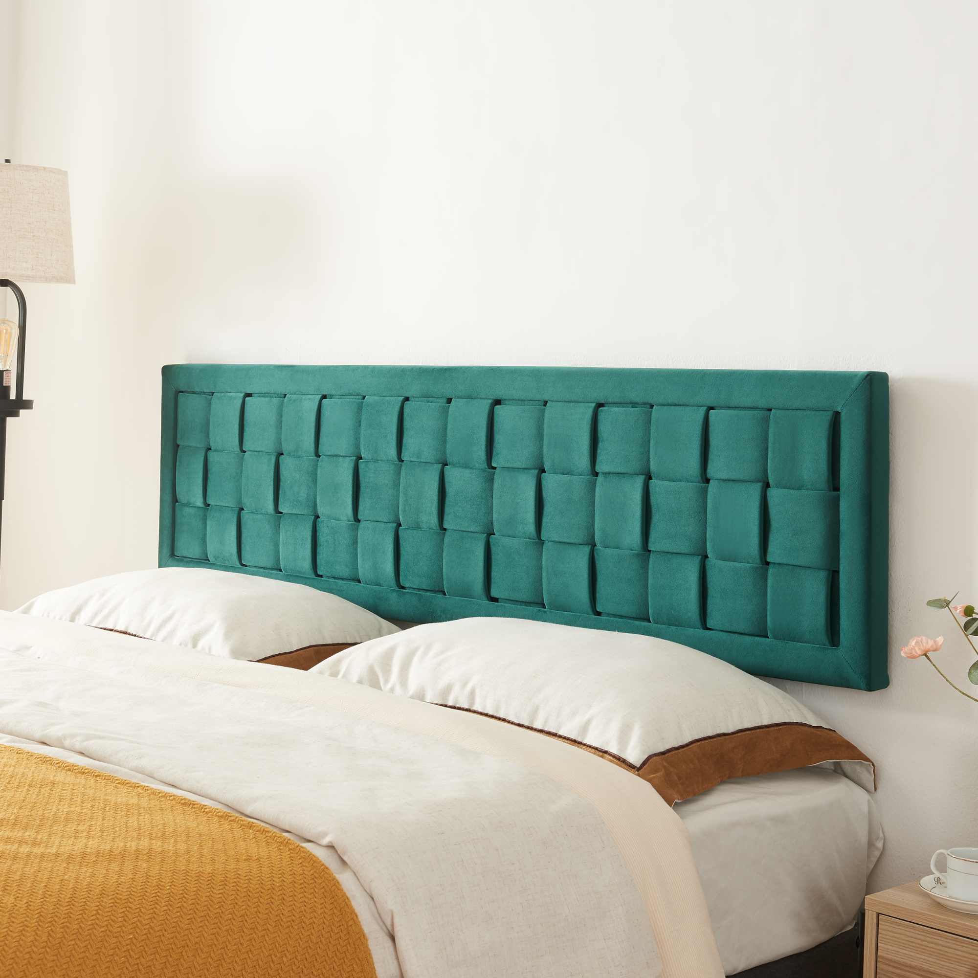 foto del prodotto testiera imbottita tervo da parete per letto matrimoniale 160 x 50 cm verde en.casa 