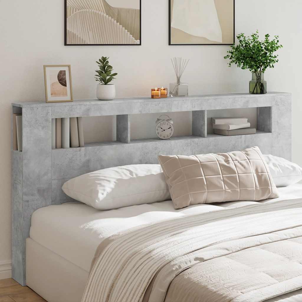 foto del prodotto testiera led grigio cemento 200x18,5x103,5 cm legno multistrato