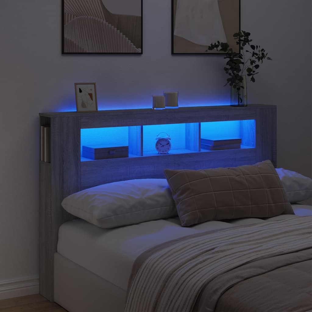 foto del prodotto testiera led grigio sonoma 160x18,5x103,5 cm legno multistrato