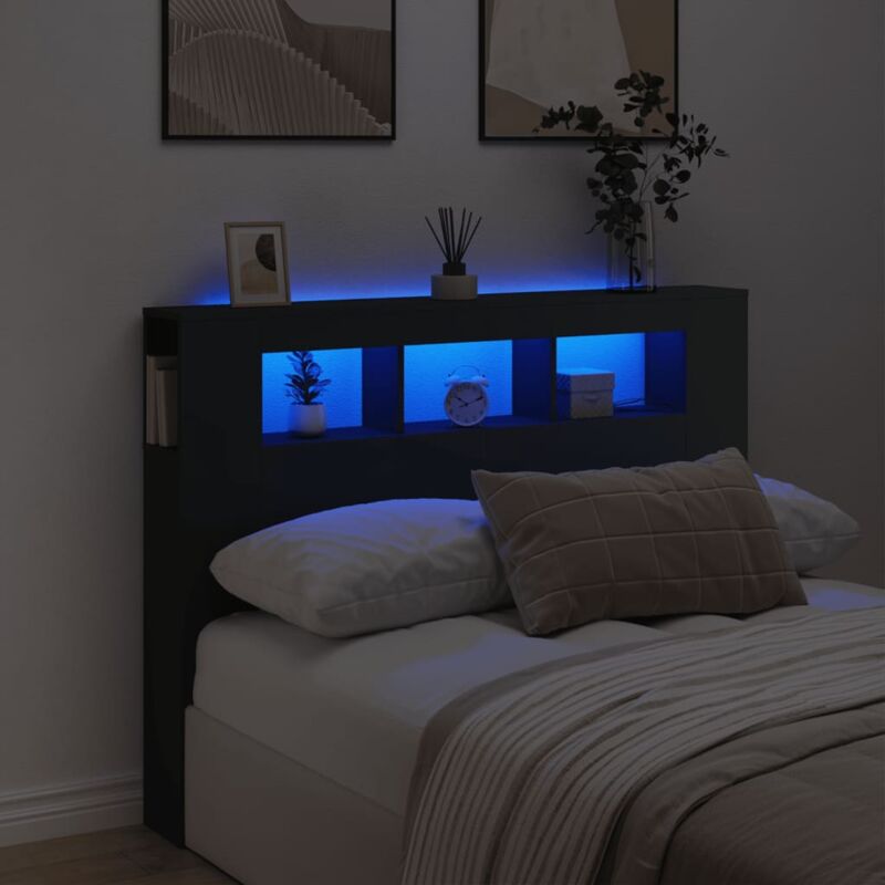foto del prodotto testiera led nera 140x18,5x103,5 cm legno multistrato vidaxl