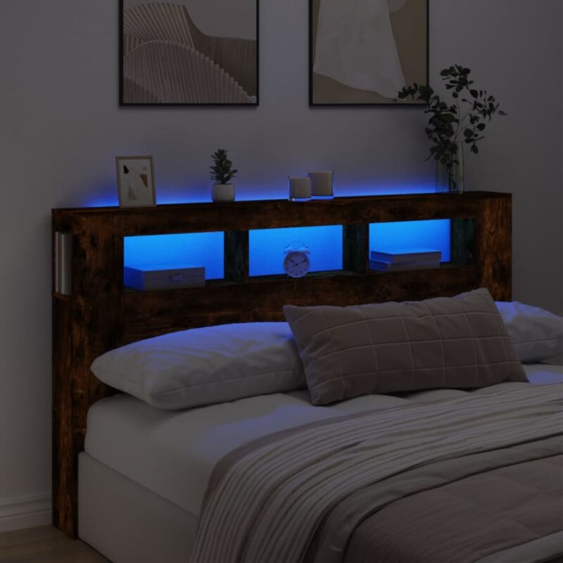 foto del prodotto testiera led rovere fumo 180x18,5x103,5 cm legno multistrato vidaxl