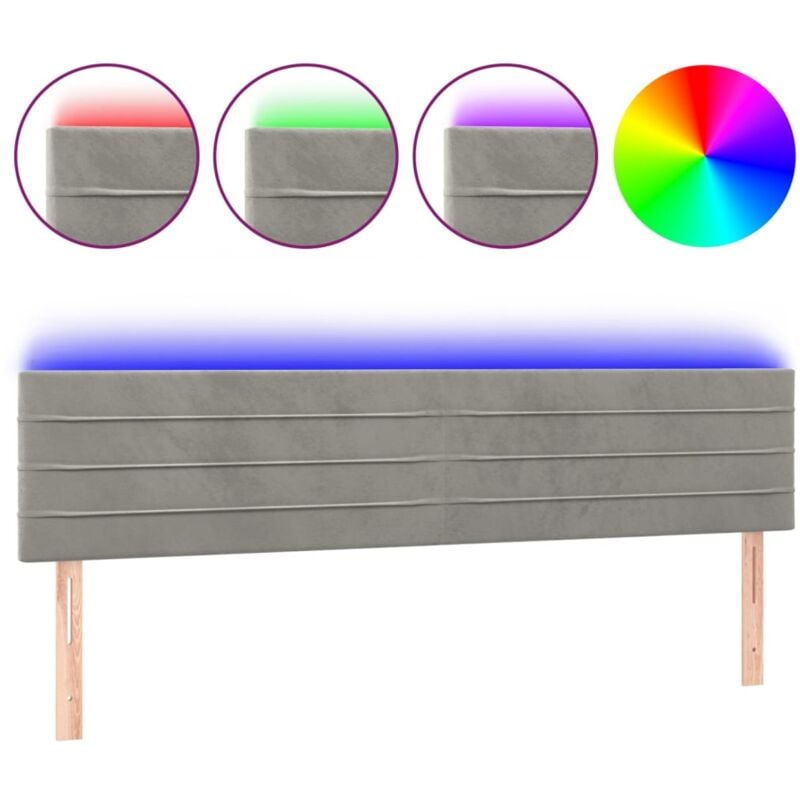 foto del prodotto testiera letto accessorio camera da letto mobile led 180 x 5 x 78/88 cm tessuto in velluto grigio chiaro tdl0201342