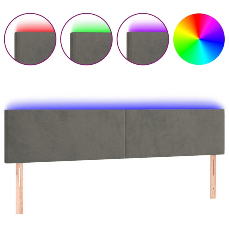foto del prodotto testiera letto accessorio camera da letto mobili led 200 x 5 x 78 88 cm tessuto in velluto grigio scuro tdl0201073