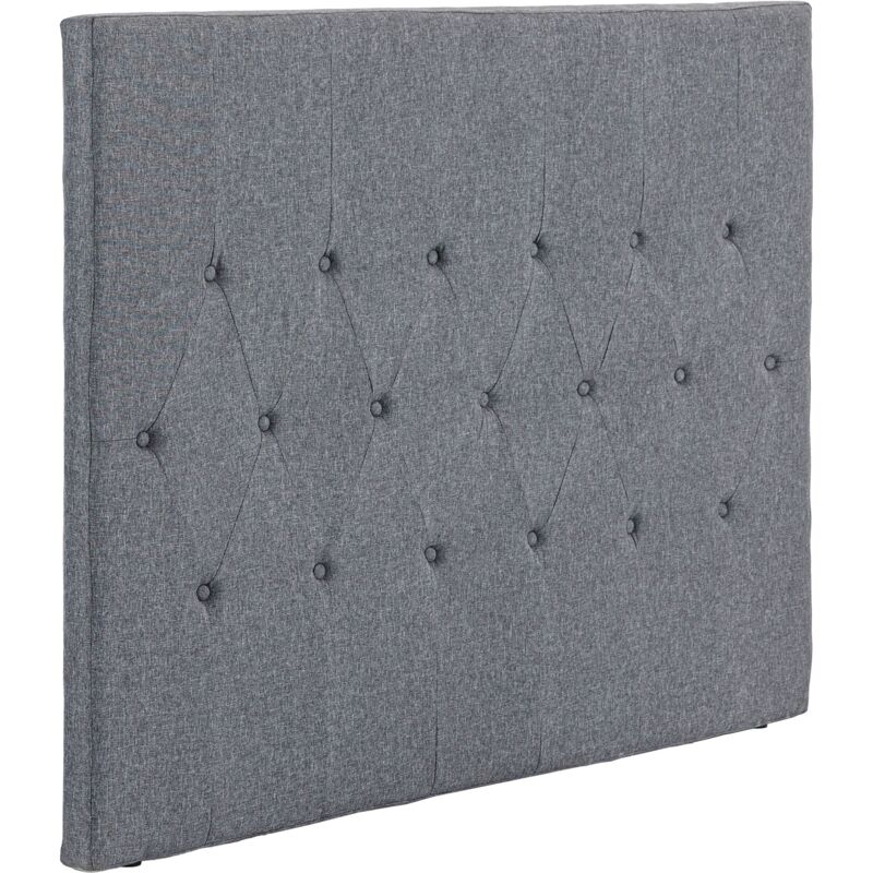 foto del prodotto testiera letto matrimoniale imbottita design a bottoni 160x7x120 cm tessuto effetto lino grigio