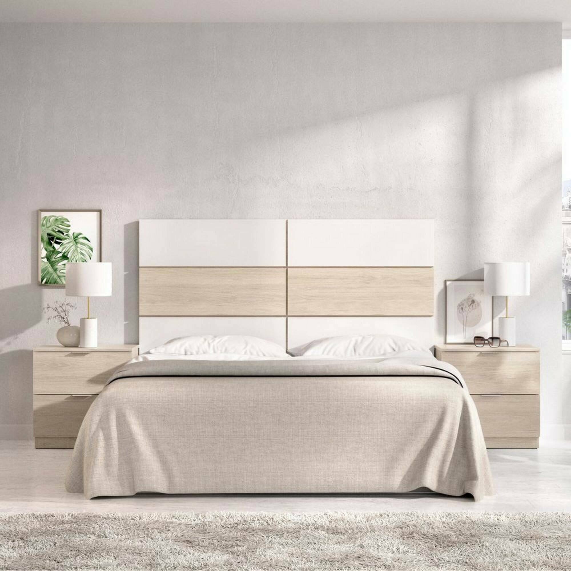 foto del prodotto testiera lettolucie, spalliera, testata per camera da letto, poggiatesta, 259x34 h122 cm, bianco e rovere