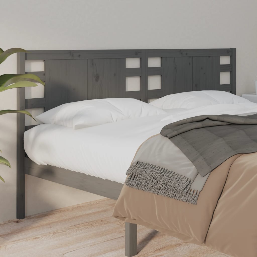 foto del prodotto testiera per letto grigia 206x4x100cm in legno massello di pino