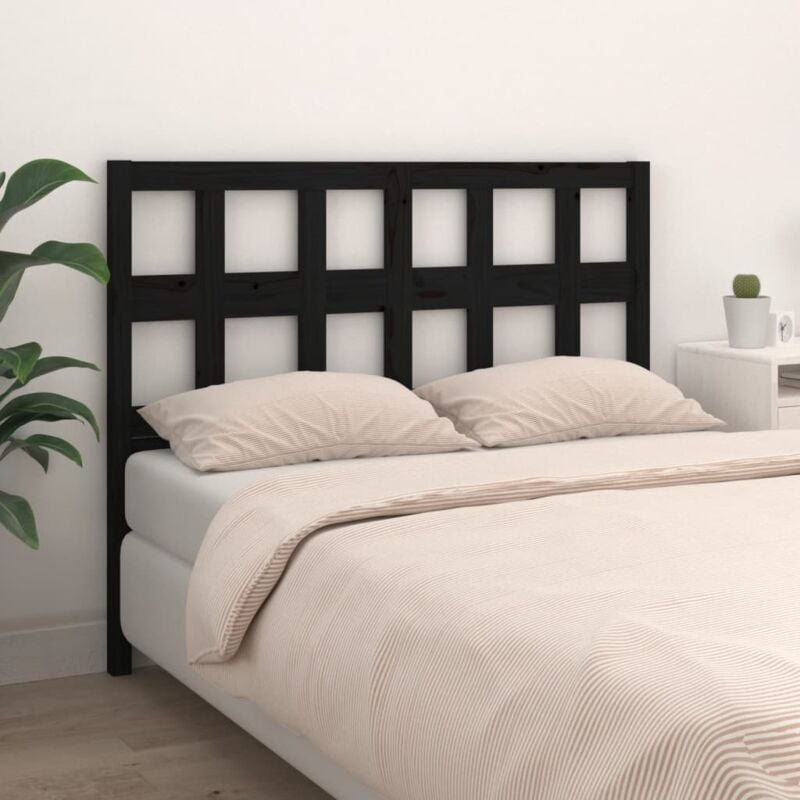 foto del prodotto testiera per letto nera 145,5x4x100cm in legno massello di pino