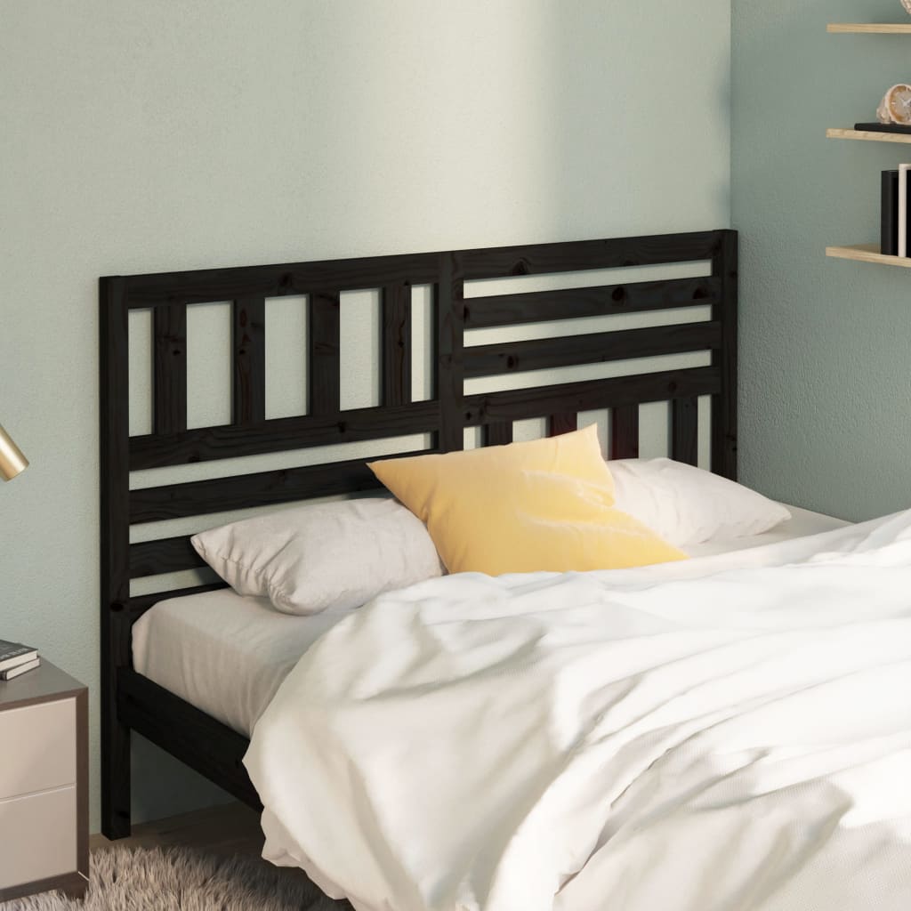 foto del prodotto testiera per letto nera 146x4x100 cm in legno massello di pino cod mxl 46937