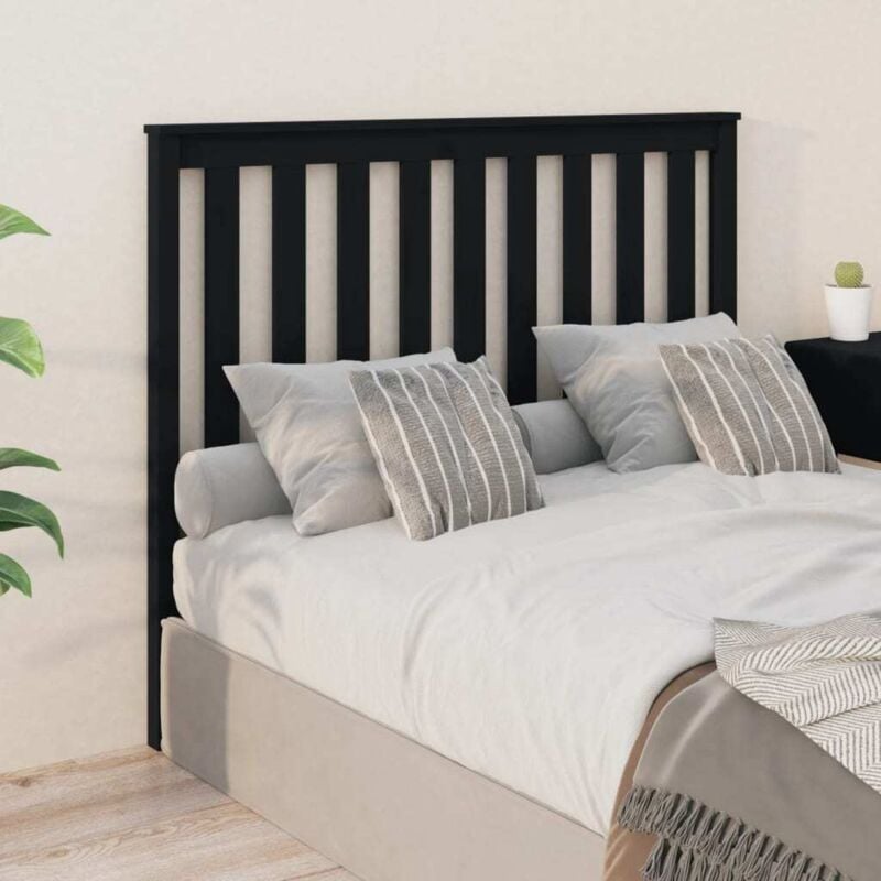 foto del prodotto testiera per letto nera 146x6x101 cm in legno massello di pino cod mxl 50371