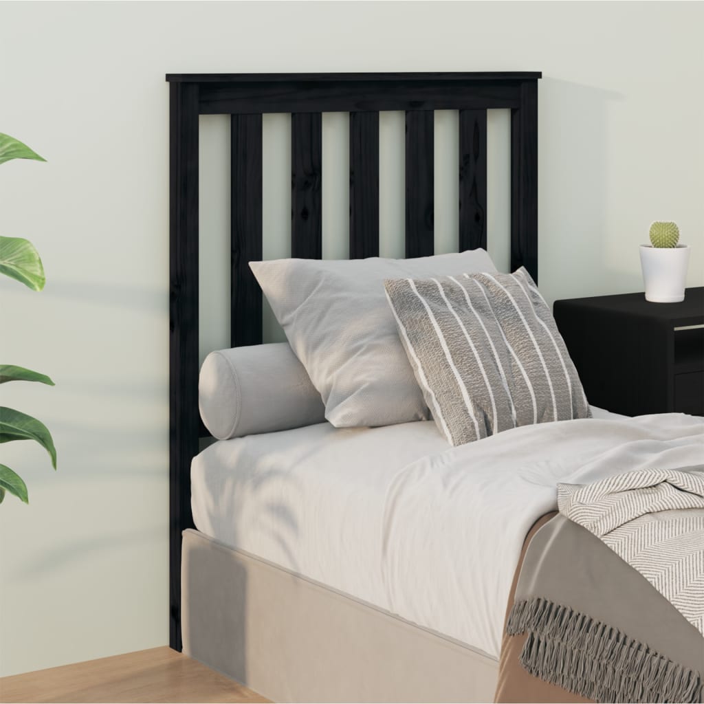 foto del prodotto testiera per letto nera 81x6x101 cm in legno massello di pino