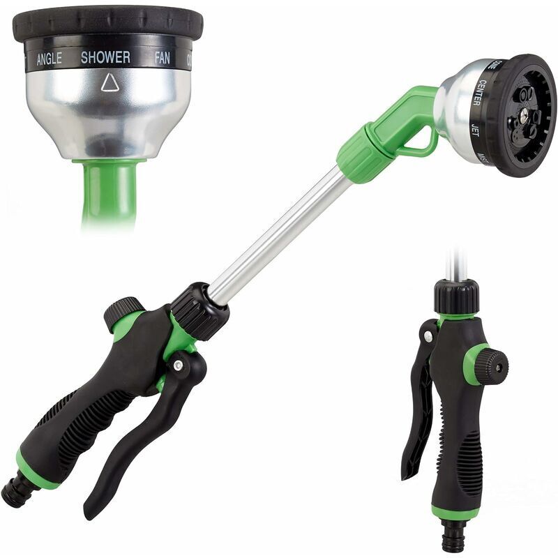 foto del prodotto testina di irrigazione premium, pistola per irrigazione da 1 2 pollice, 9 funzioni, 1 mano, lunghezza 44 cm, nero verde