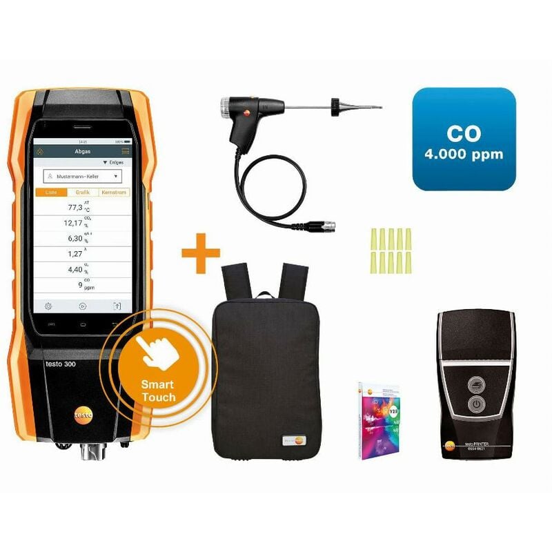 foto del prodotto testo 300 iniziale con stampante connettore bluetooth zaino, o2, co fino a 4000 ppm 0564 3002 96