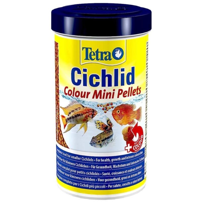 foto del prodotto tetra cichlid colour mini pellets 500ml 165gr alimento completo per tutti i ciclidi di piccola taglia