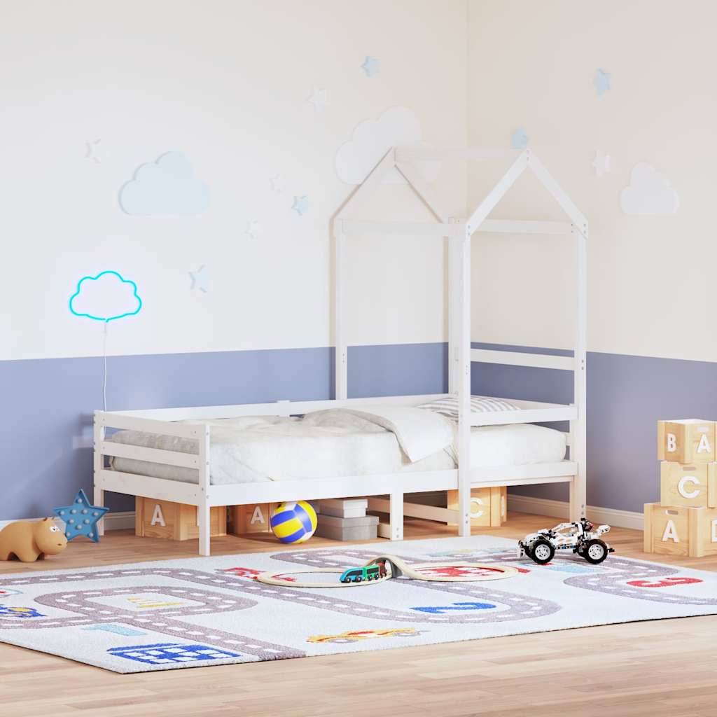 foto del prodotto tetto letto bambini bianco 118x70x176,5 cm legno massello pino