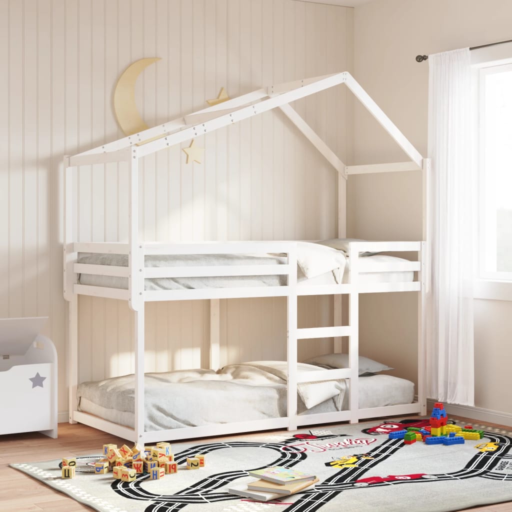 foto del prodotto tetto letto bambini bianco 203x80,5x142 cm legno massello pino