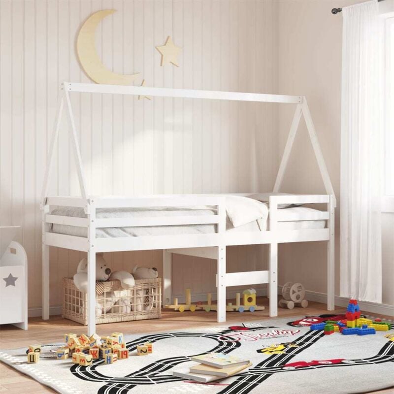foto del prodotto tetto letto bambini bianco 209x95,5x88 cm legno massello pino vidaxl