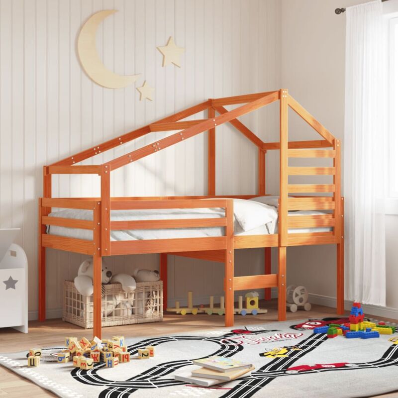 foto del prodotto tetto letto bambini marrone cera 188x97x113 legno massello pino vidaxl