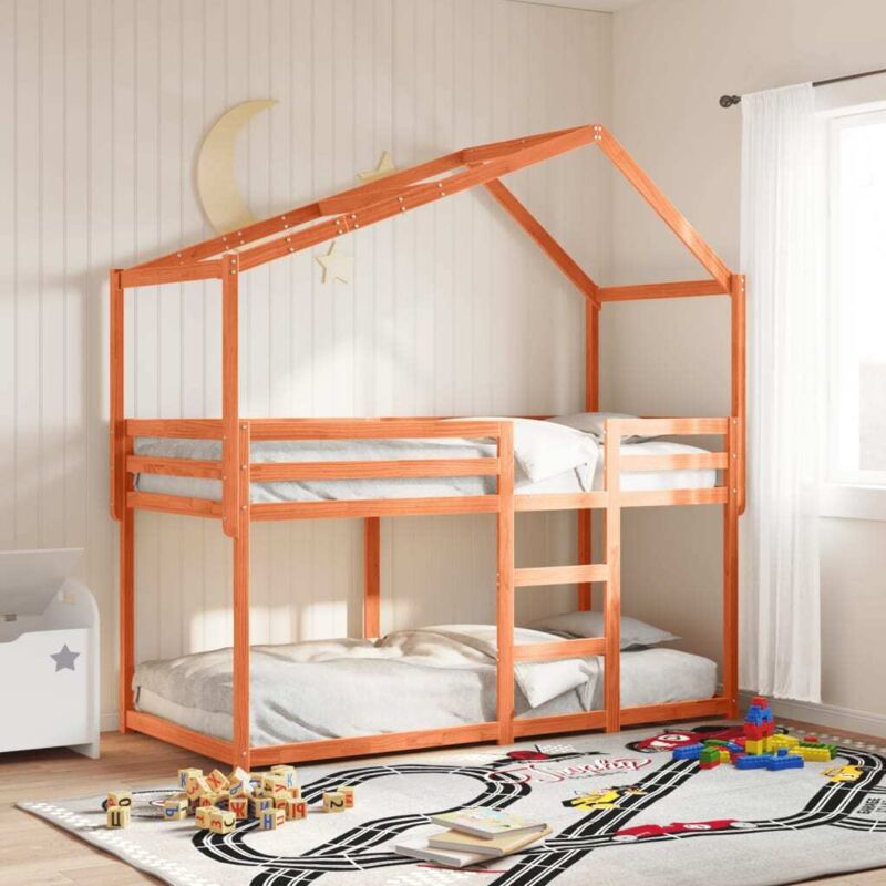 foto del prodotto tetto letto bambini marrone cera 203x80,5x142 cm massello pino vidaxl