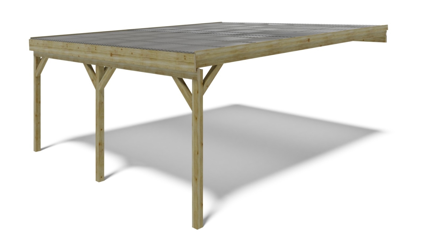 foto del prodotto tettoia posto auto coperto in legno 5.80x5.06 m 29.00 m2 copertura pvc car23pvctr altanka