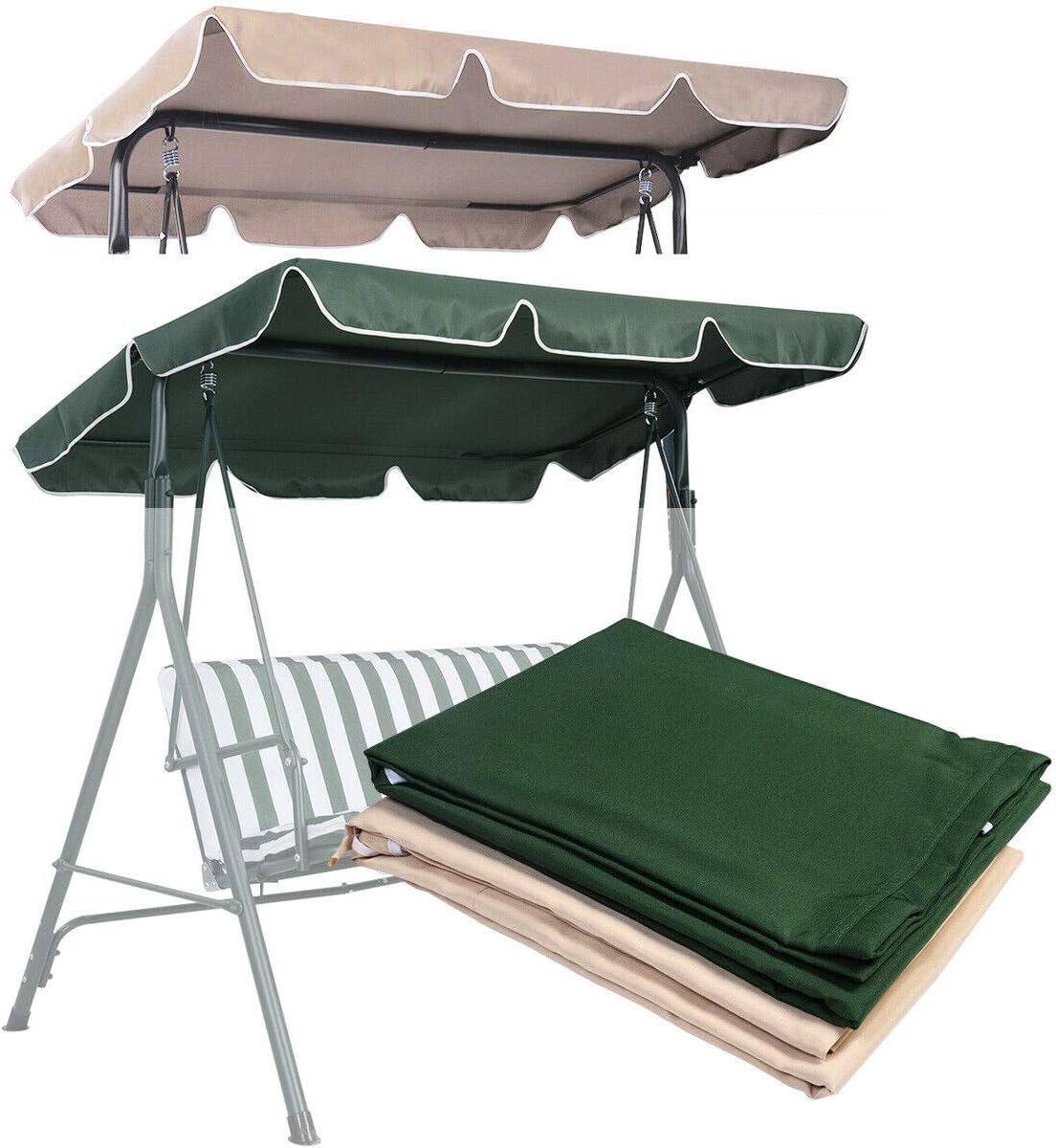 foto del prodotto tettuccio per dondolo, tetto di ricambio per dondolo da giardino, varie dimensioni e colori disponibili 191 x 132 cm, verde 