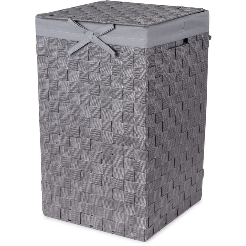 foto del prodotto tex cesto portabiancheria quadrato con coperchio, grigio, tessuto con struttura in metallo, fodera in lino rimovibile, 30 x 30 x 50 cm, ran6890