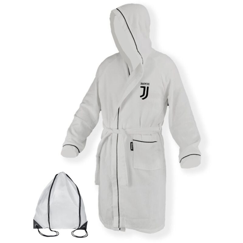 foto del prodotto tex family accappatoio bambino ragazzo originale juve juventus in microspugna bianco nero con zaino piscina 4 6 anni