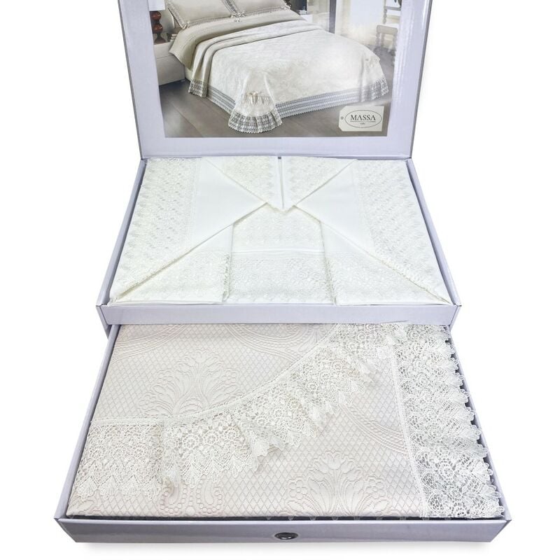 foto del prodotto tex family bauletto susy rifinito con pizzo macram matrimoniale lenzuolo e copriletto idea sposa