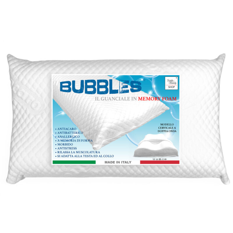 foto del prodotto tex family bubbles cuscino cervicale memory foam ortopedico, antiacaro, anallergico, sfoderabile con fodera massaggiante, 75x45 cm