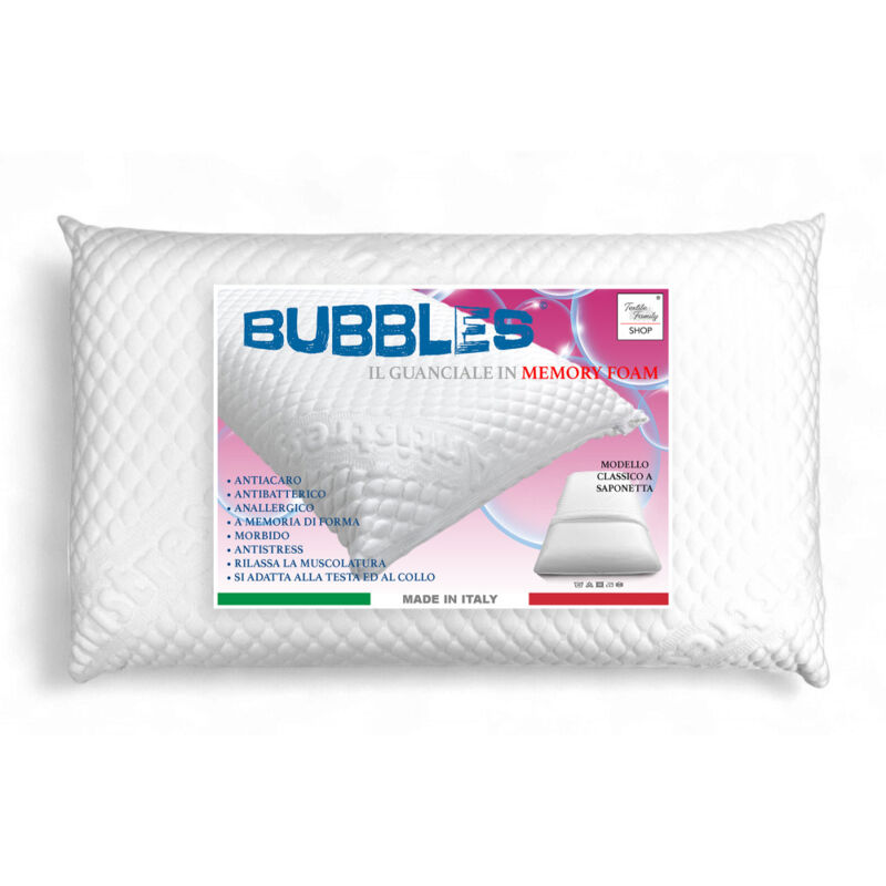 immagine 0 del prodotto tex family bubbles cuscino memory foam saponetta ortopedico, antiacaro, anallergico, sfoderabile con fodera massaggiante, 75x45 cm