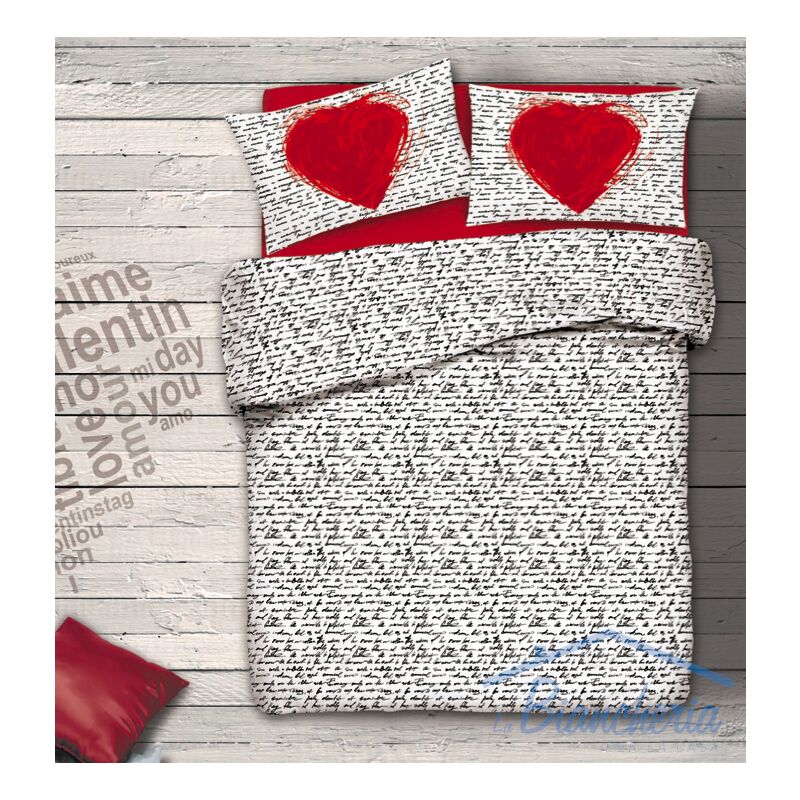 foto del prodotto tex family completo lenzuola cuore rosso con scritte var.16 singolo 1 piazza