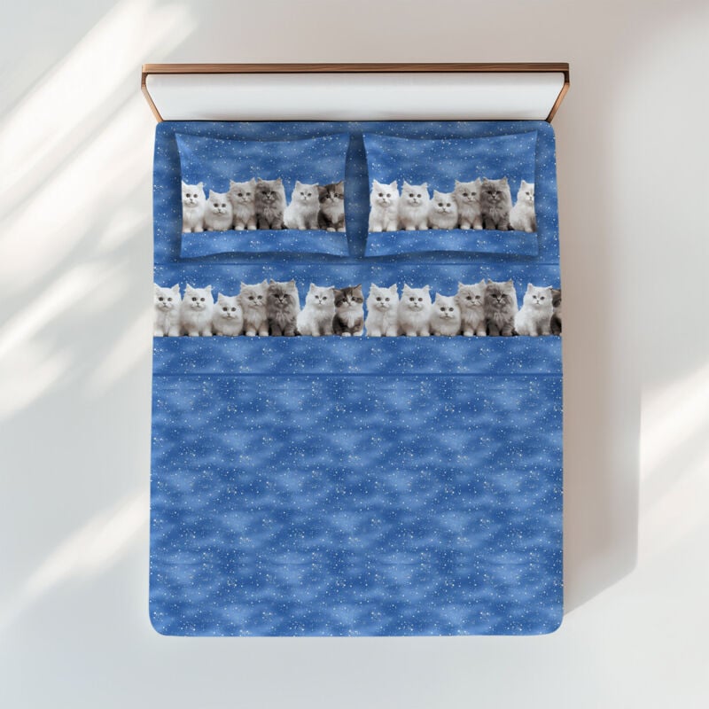 foto del prodotto tex family completo lenzuola gattini blu stampa realistica teneri gatti 100 cotone made in italy, lavabile 1 piazza