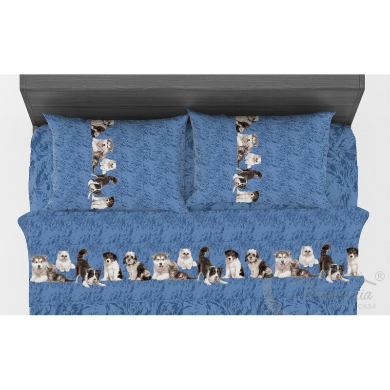 foto del prodotto tex family completo lenzuola lenzuolo amici cani e gatti in puro cotone made in italy 1 piazza