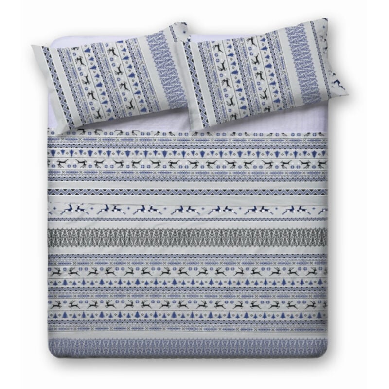 foto del prodotto tex family completo lenzuola matrimoniale in puro cotone 2 piazze fantasia cervo blu