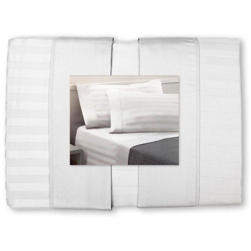 foto del prodotto tex family completo lenzuola matrimoniali cotone bianco levante, set lenzuola letto matrimoniale, raso puro cotone rigato