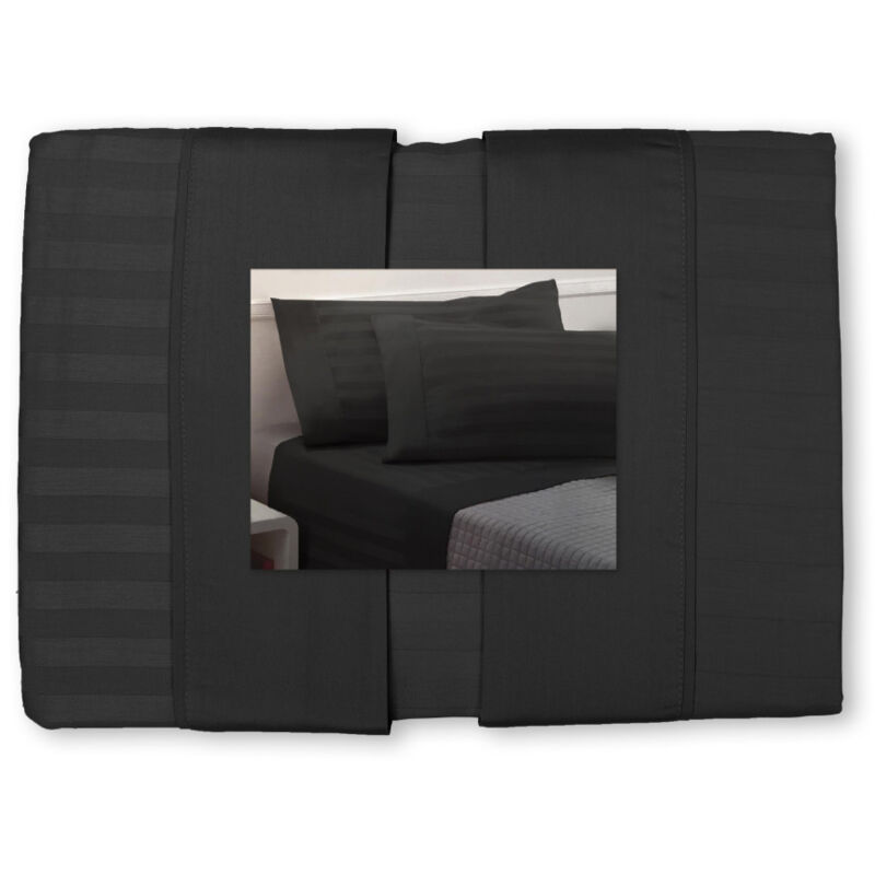 foto del prodotto tex family completo lenzuola matrimoniali cotone nero levante, set lenzuola letto matrimoniale, raso puro cotone rigato