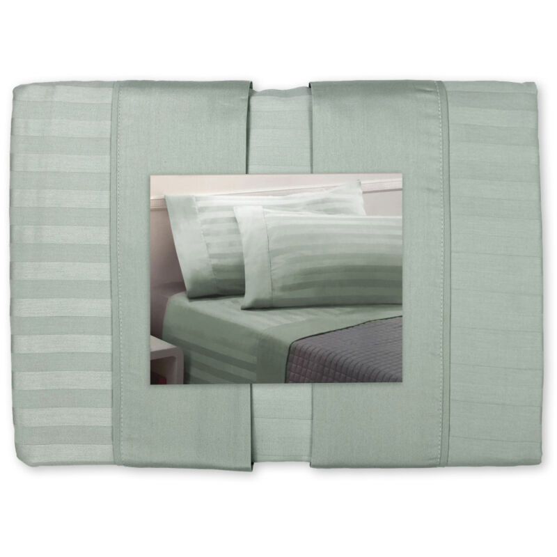 foto del prodotto tex family completo lenzuola matrimoniali cotone verde salvia levante, set lenzuola letto matrimoniale, raso puro cotone rigato
