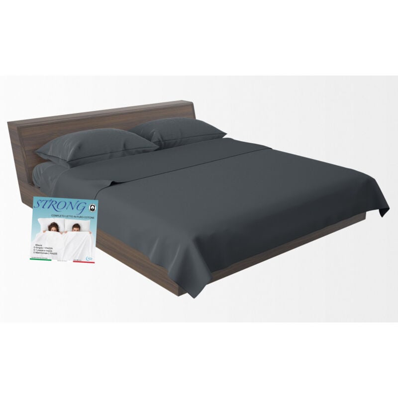 foto del prodotto tex family completo lenzuola strong grigio piombo 100 cotone, set letto tinta unita lavabile, morbido, confortevole, made in italy una piazza