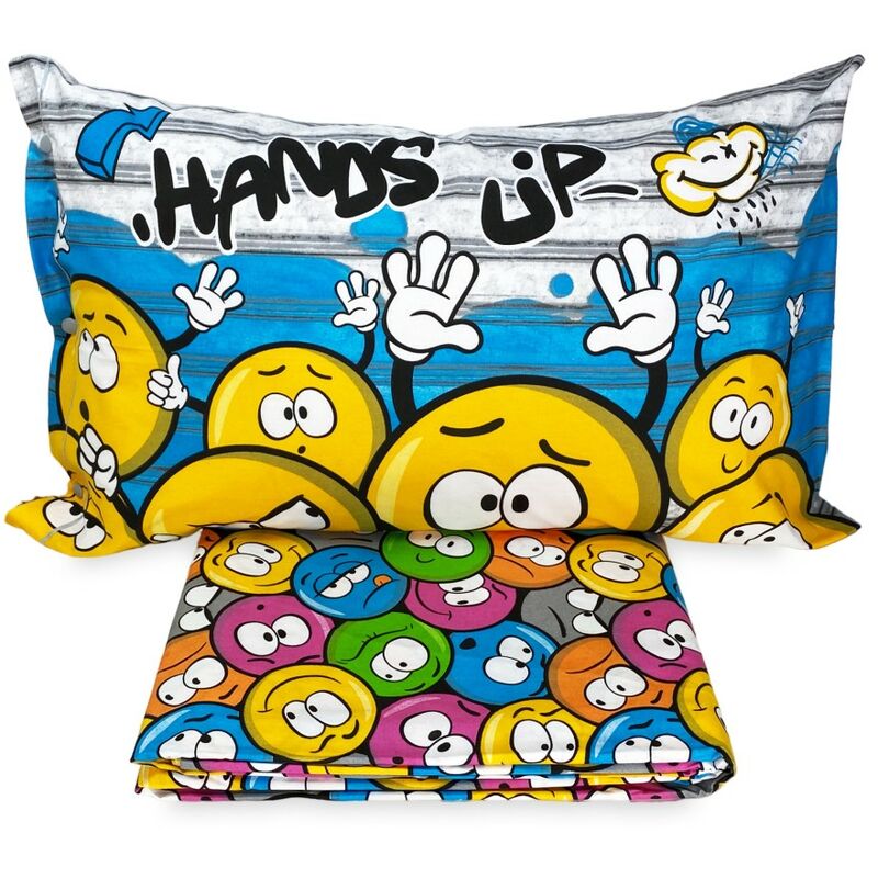 foto del prodotto tex family completo lenzuolo emoji faccine smile new in puro cotone made in italy 1 piazza e mezza