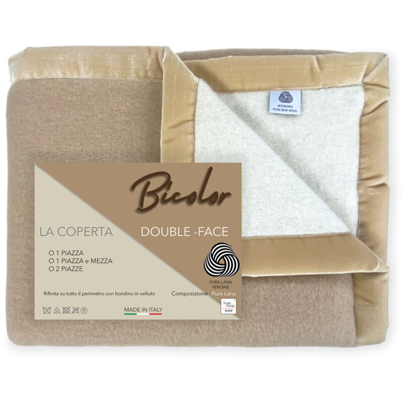foto del prodotto tex family coperta bicolor in vera pura lana vergine morbida e calda beige 1 piazza e mezza