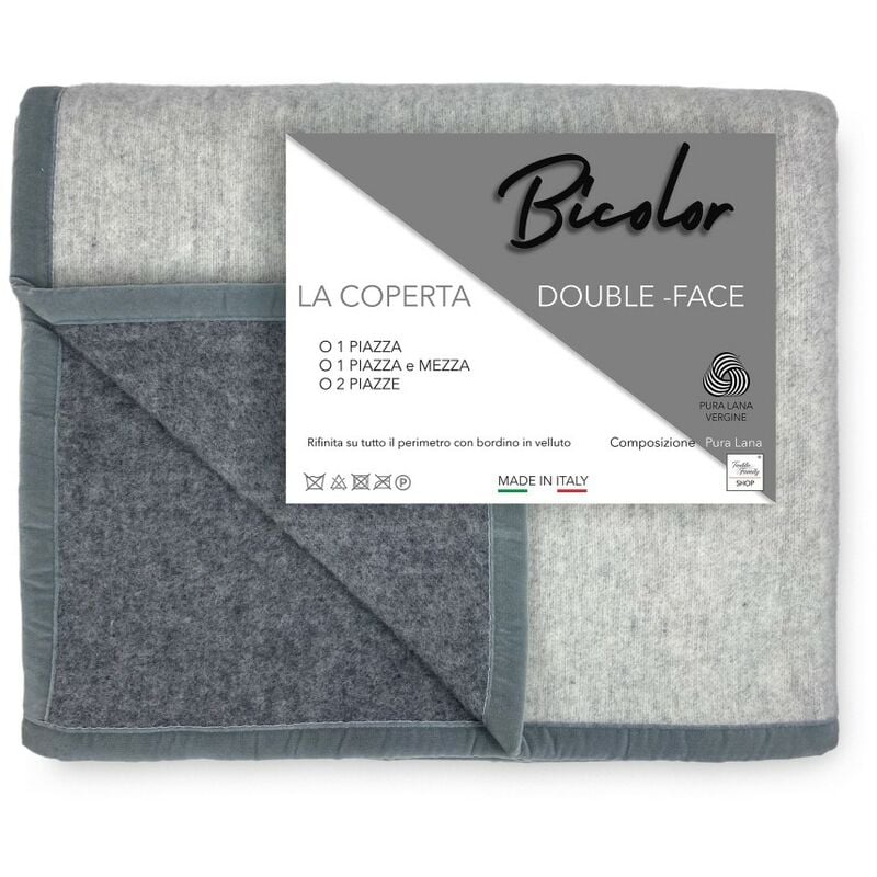 foto del prodotto tex family coperta bicolor in vera pura lana vergine morbida e calda grigio melange 1 piazza