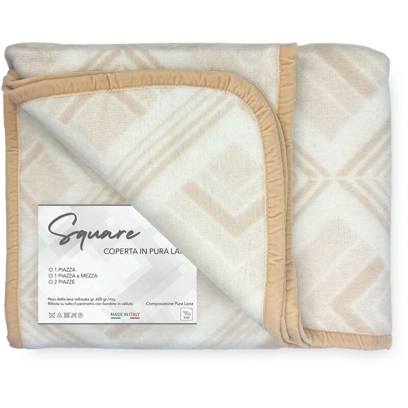 foto del prodotto tex family coperta square in vera pura lana morbida e calda colore naturale 1 piazza