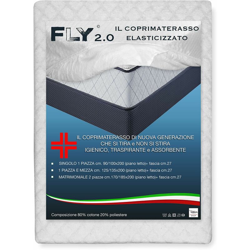 foto del prodotto tex family coprimaterasso elasticizzato fly 2.0 spugna jacquard con angoli, traspirante, anti piega, lavabile, fresco e caldo, adattabile a tutti i