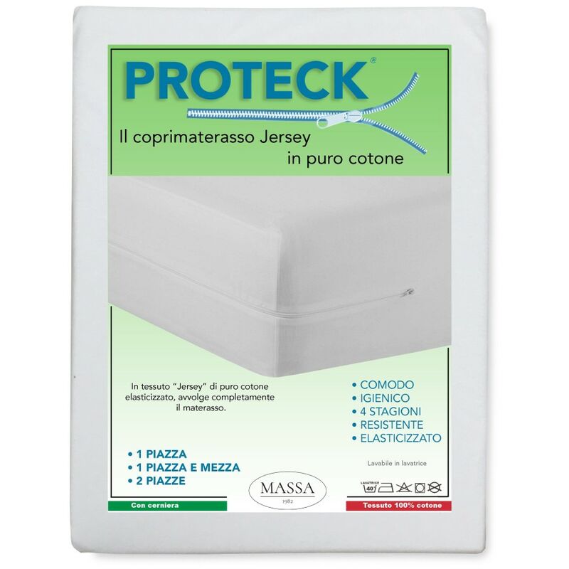 foto del prodotto tex family coprimaterasso proteck con cerniera zip in jersey di puro cotone elasticizzato 2 piazze