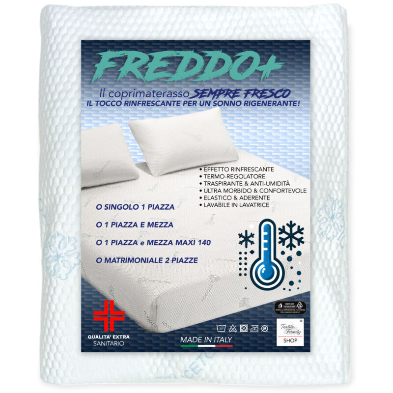 foto del prodotto tex family coprimaterasso rinfrescante freddo ice touch, estivo, termoregolatore, traspirante, anti umidit , morbido, elasticizzato 2 piazze