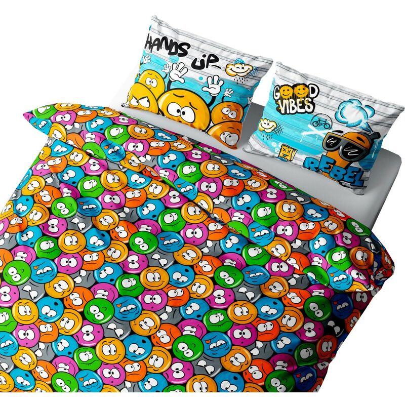 foto del prodotto tex family copripiumino emoji faccine smile new in puro cotone made in italy cm. 250x200