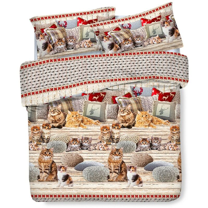foto del prodotto tex family copripiumino gatto gatti cuscini in puro cotone cm. 250x200