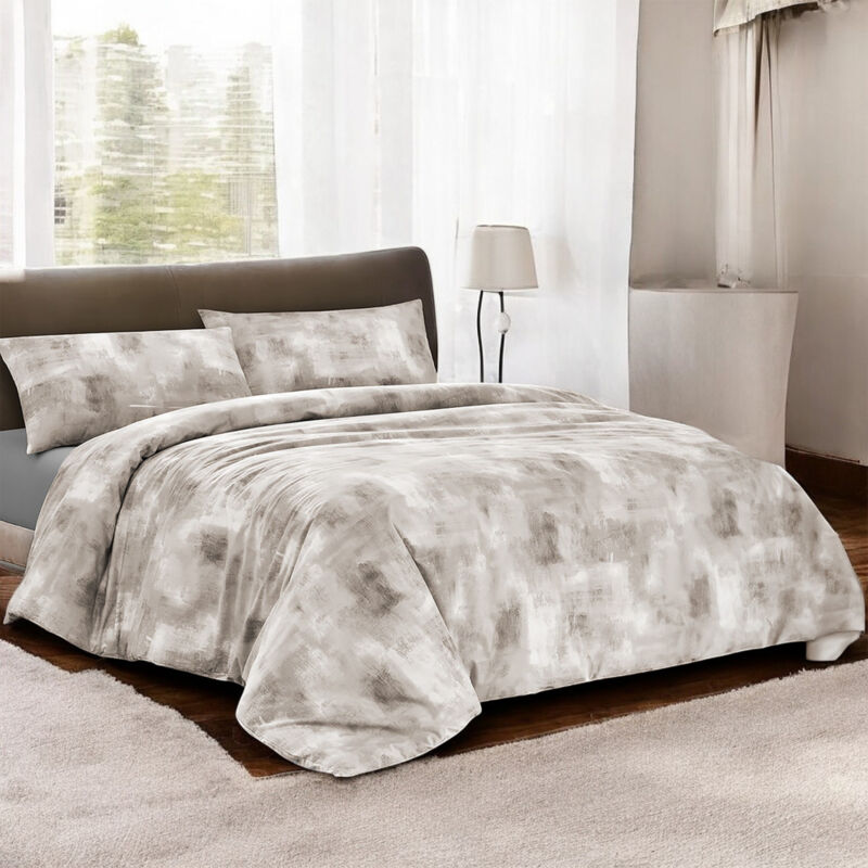 foto del prodotto tex family copripiumino in cotone tempo di dormire beige, made in italy, design astratto, patella antiscivolo, lavabile in lavatrice cm. 250x200